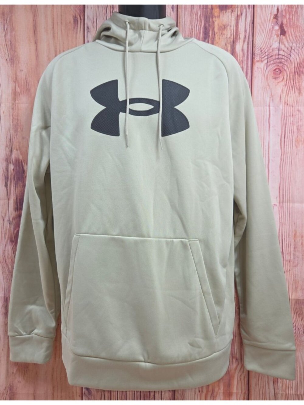 Under Armour Mens Beige Hoodie Large Loose Fit Pullover Fleece Kangaroo Pocket